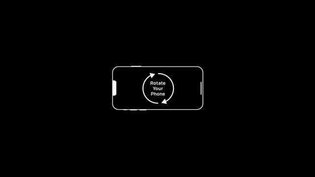 A white outline smartphone holds two circular arrows and the words Rotate Your Phone, on a transparent background.