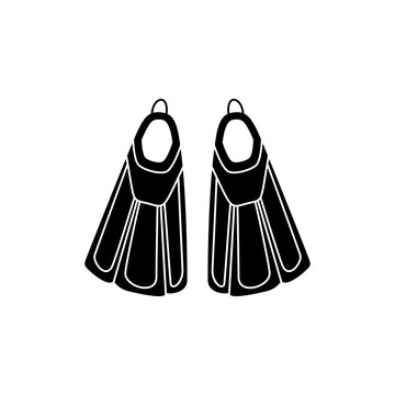 This is a minimalist vector illustration of a Diving Fins icon, featuring a simple, clean, and solid glyph style. The icon can be used as a symbol, sign, or logo