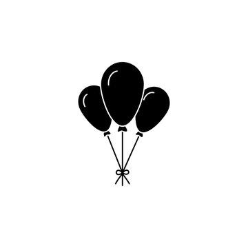This is a minimalist vector illustration of a Balloons icon, featuring a simple, clean, and solid glyph style. The icon can be used as a symbol, sign, or logo