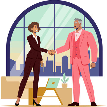 Business Handshake Vector Illustration of Professionals Closing Deal in Executive Office