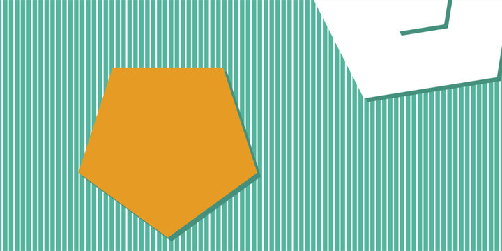 Orange pentagon geometric shape resting on striped background illustration.