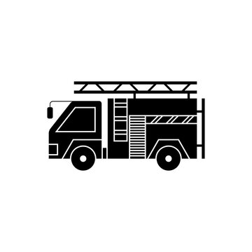 This is a minimalist vector illustration of a Fire Engine icon, featuring a simple, clean, and solid glyph style. The icon can be used as a symbol, sign, or logo.