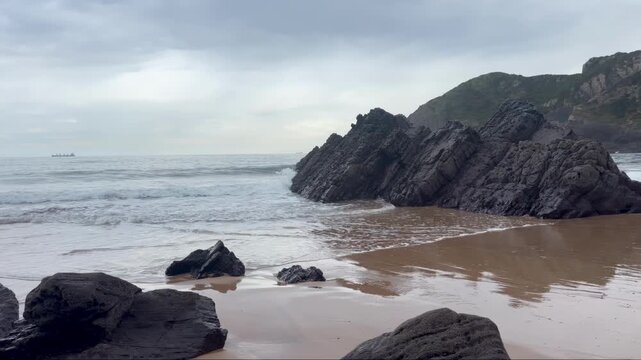 Waves on a Rocky Atlantic Beach in Asturias Spain