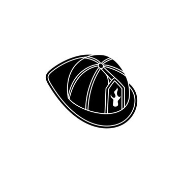 This is a minimalist vector illustration of a Firefighter Hat icon, featuring a simple, clean, and solid glyph style. The icon can be used as a symbol, sign, or logo.