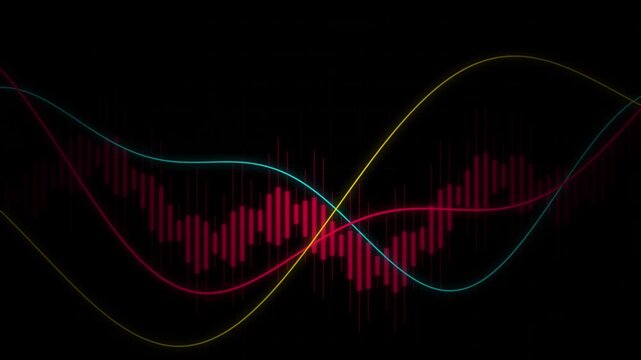 abstract financial stock market chart with glowing equalizer wave lines loop motion background