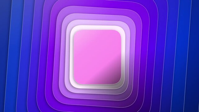 Abstract purple and blue layered rounded rectangle paper cut tunnel zoom transition loop animation