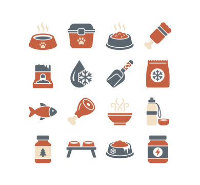 Pet Food Winter Icons Set for Animal Nutrition and Care