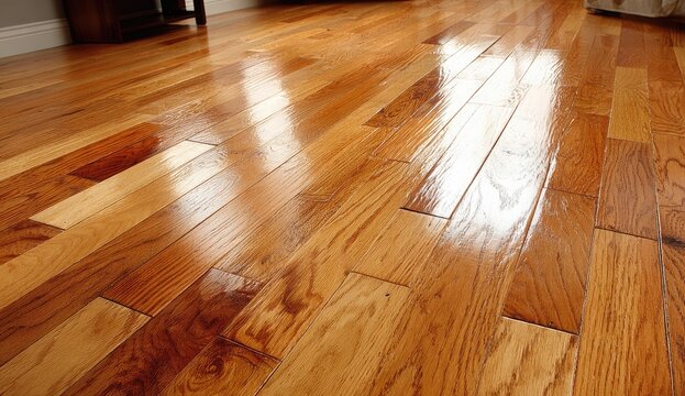 Polished hardwood floors reflecting sunlight