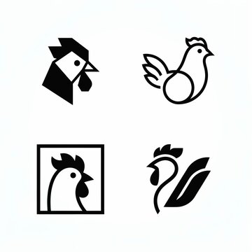 Rooster and chicken head logo collection, linear and solid icons