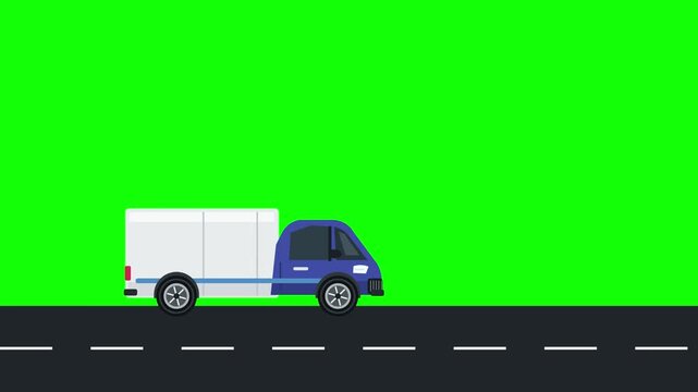 2d animated delivery trucks driving on road with green screen