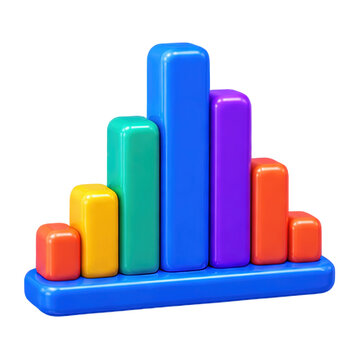 Colorful 3D bar chart icon representing business growth and data analytics on white background