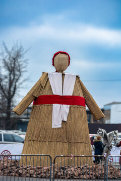 Traditional straw effigy for Maslenitsa festival winter farewell celebration