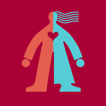 Split Person with Heart &ndash; Duality and Emotional Balance Concept Illustration