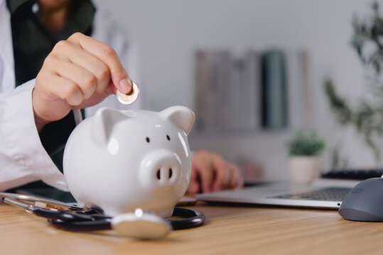 Healthcare Savings Concept with Piggy Bank and Stethoscope