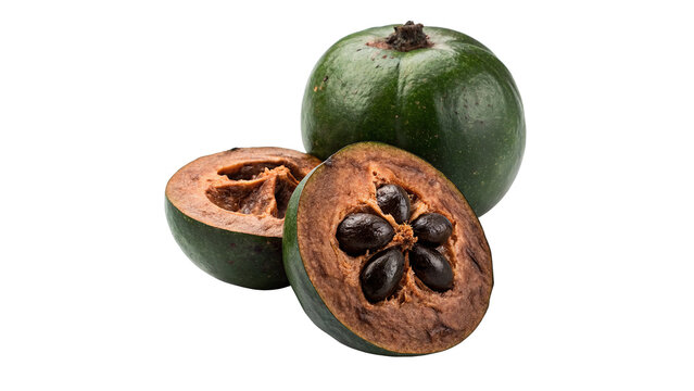 Whole and cut exotic soursop guanabana fruit isolated on transparent background