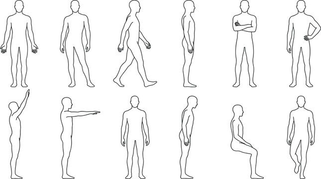 Human Figure Poses Collection with Male and Female Standing Walking and Movement Positions