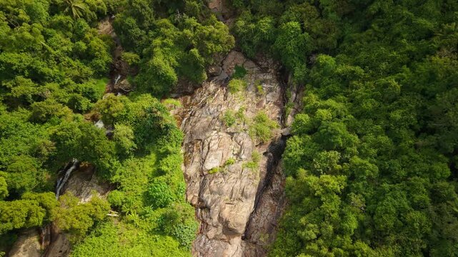 Aerial View of Na Muang Waterfall 2 Surrounded by Tropical Forest on Koh Samui