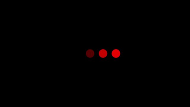 Loading indicators represented by three glowing red circles pulse steadily against a stark black backdrop to illustrate temporary digital system delays and network connectivity latency for mobile.