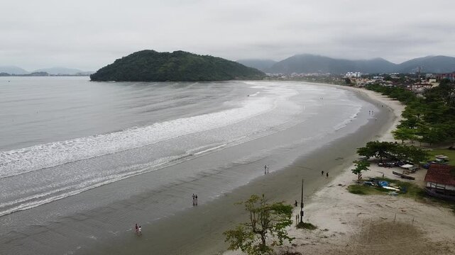 Drone footage aerial view Praia do Pereque Acu, Ubatuba, S&atilde;o Paulo state, Brasil