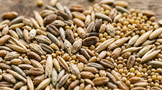 assorted natural cereal grains and seeds close up texture background