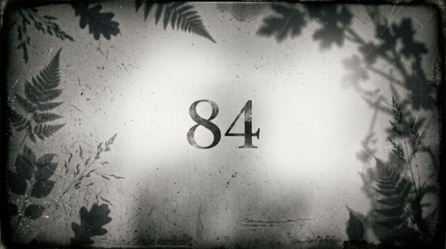 Number 84 with botanical shadows in a vintage style