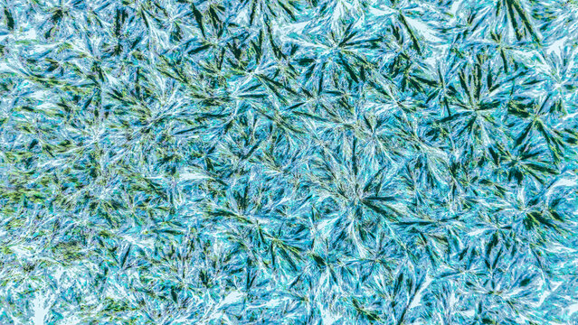 high-resolution macro photography of abstract blue crystalline dendrites, mother of pearl texture and sci-fi alien mineral pattern