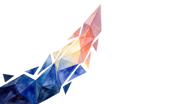 Watercolor rising arrow made of geometric triangles with copy space   