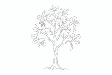 Fototapeta premium Continuous line art of fruit tree with round leaves.