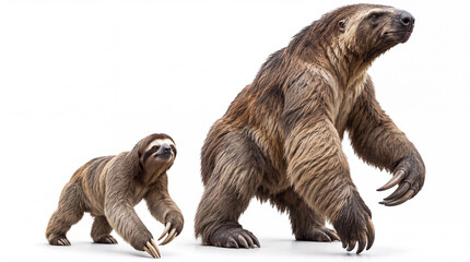 Fototapeta premium Modern Sloth and Prehistoric Giant Sloth Comparison