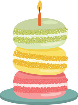 Stacked Colorful Macaroons French Pastry Cake With Birthday Candle