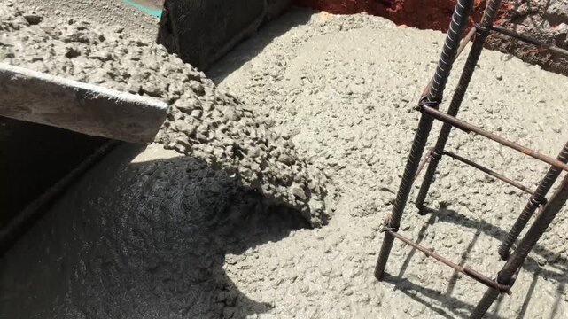 Mixing together to make a strong concrete floor, Mixing concrete concept, Slow motion