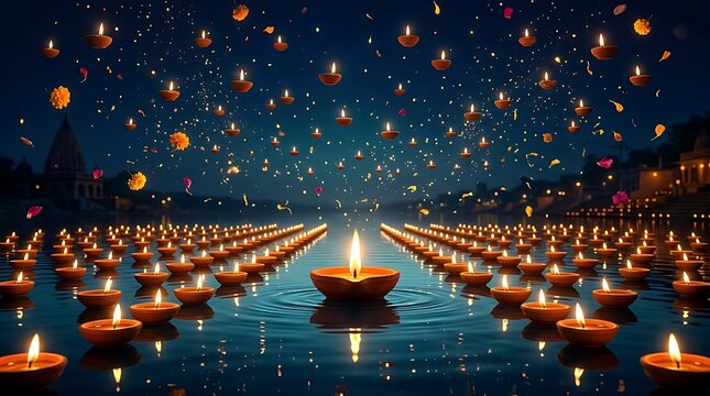 Diwali Celebration with Diyas and Lights , Diwali, Kali Puja, Indian Festival, Lakshmi