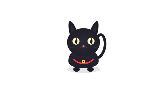 Minimalist vector illustration of a cute black cat wearing a simple red collar for modern graphic design and creative mascot branding projects
