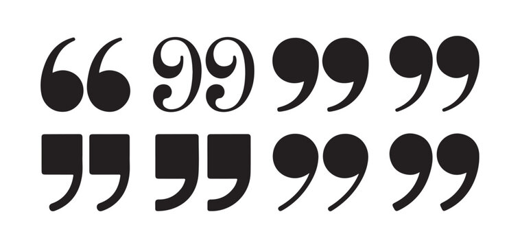Artistic double quote symbols with elegant curves and blocky shapes for professional graphic design and marketing.