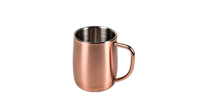 Shiny copper metal cup mug container isolated on transparent background
