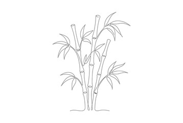 Fototapeta premium Continuous line drawing of bamboo stalks and leaves.