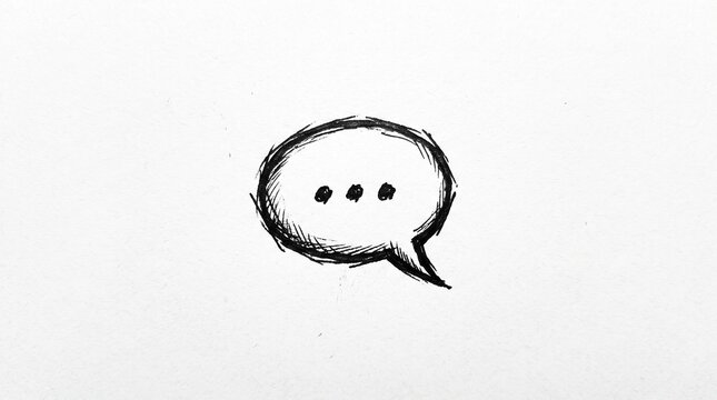 Hand drawn pencil sketch of a speech bubble with an ellipsis inside.