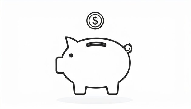 Minimalist piggy bank with coin illustration for savings concept.