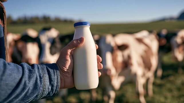 Fresh Milk on Modern Farm with Dairy Cows