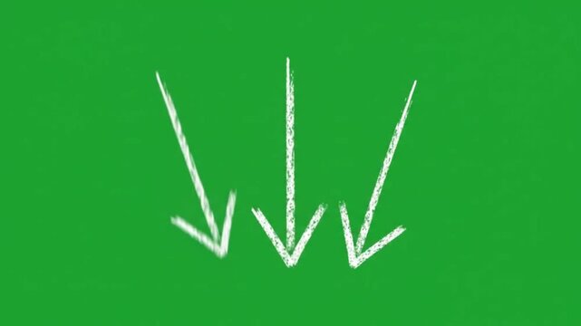 Hand Drawn White Triple Arrows Pointing Down Green Screen Overlay Animation