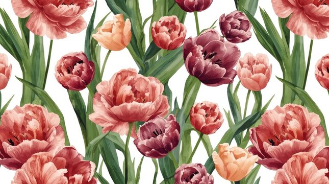 Watercolor Tulips Flower Background
