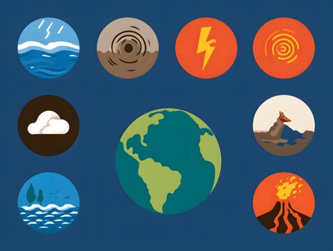 Set of flat design natural disaster and weather icons