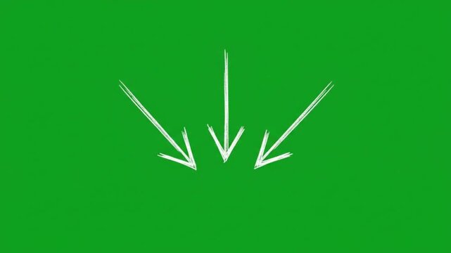 Hand Drawn White Triple Arrows Pointing Down Green Screen Overlay Animation