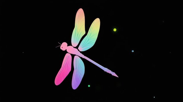 黒背景にプリズムのトンボが動くビデオ