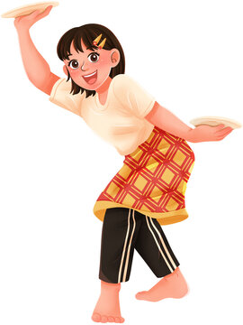 Girl Student Practicing Traditional Tari Piring Illustration