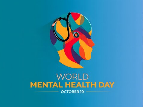 World mental health day colorful head illustration