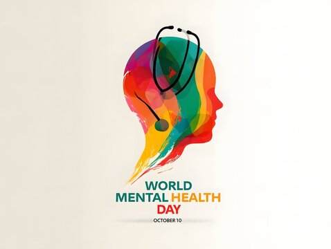 World mental health day colorful brain with stethoscope