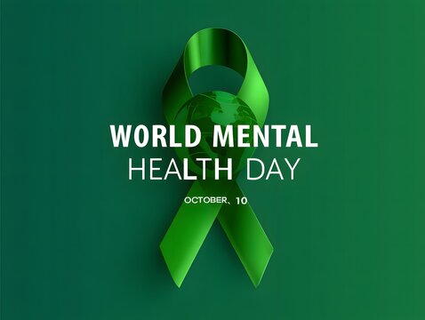 World mental health day green ribbon pixel art