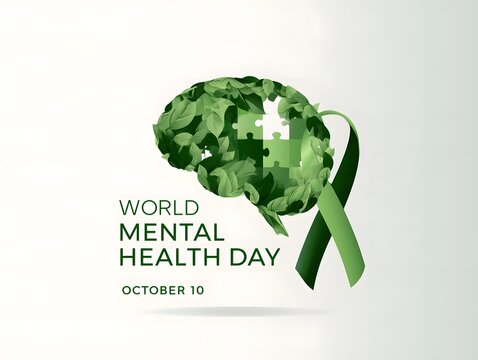 World mental health day illustration with brain and ribbon