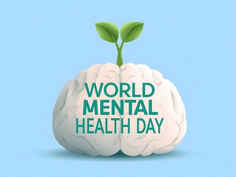 World mental health day illustration with green sprout